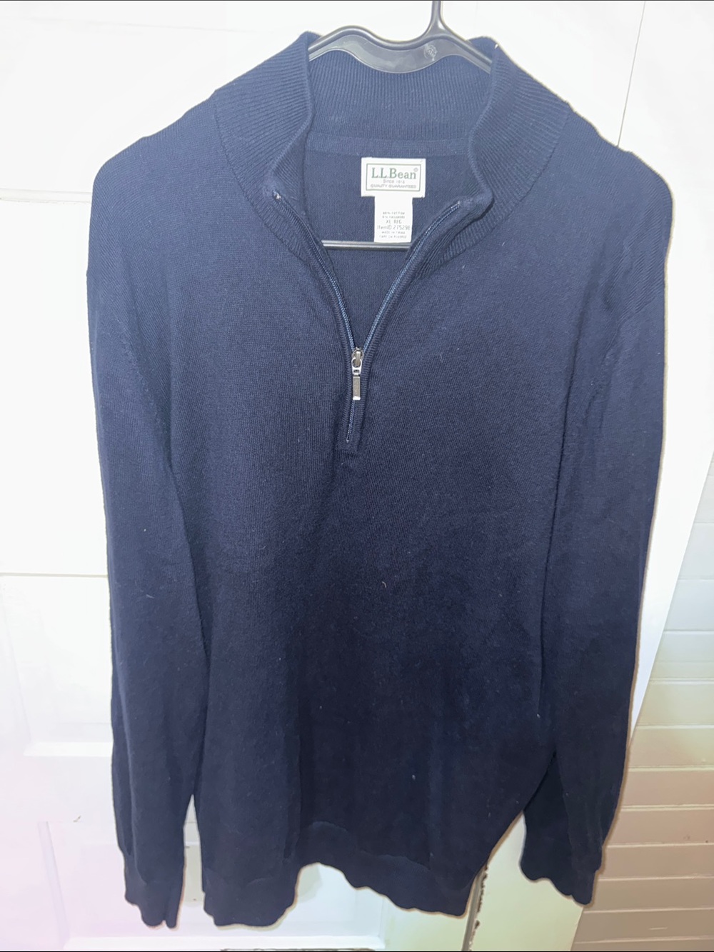 L.L. Bean Men's Navy Half-Zip Sweater XL 5 % Cashmere VTG